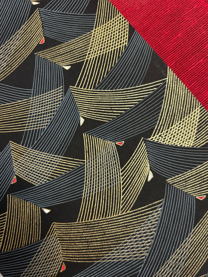 A5 160-page Hardcover Hardcover Notebook finished in Cardinal Red Japanese Bookcloth and Black and Gold Chiyogami Japanese Paper