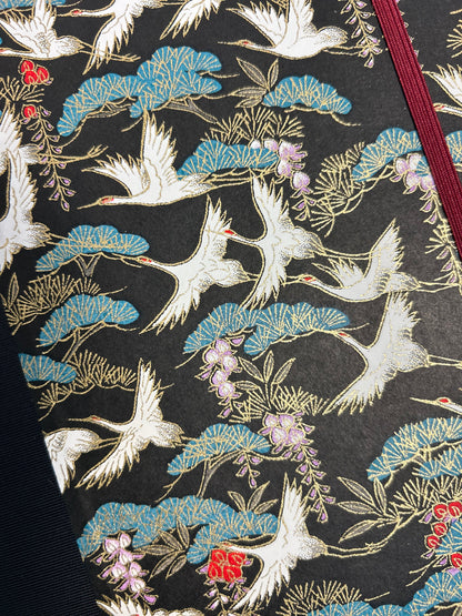 B5 Hardcover Notebook with White Cranes Chiyogami Japanese Paper