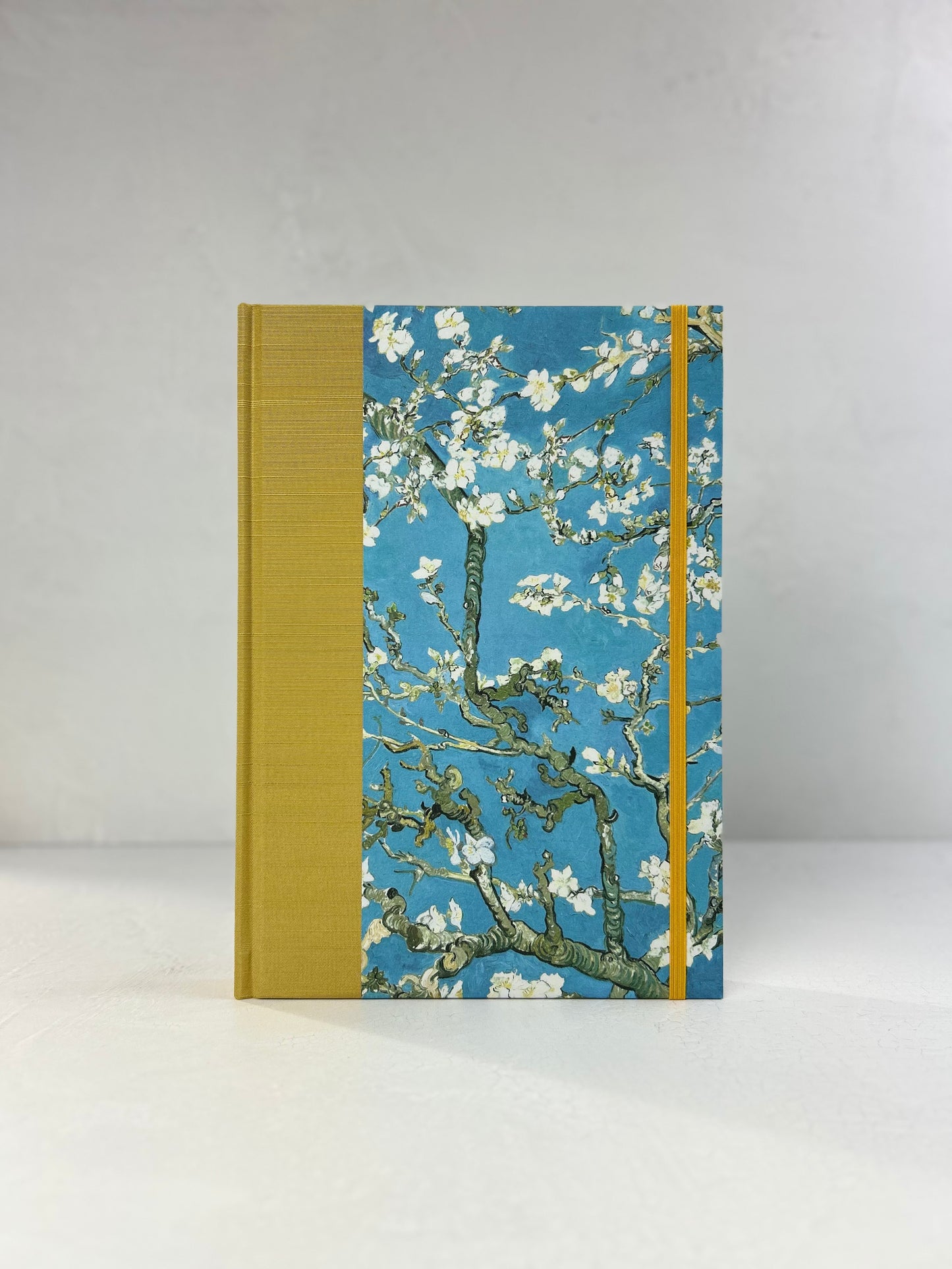 B5 Hardcover Notebook finished in Yellow Gold Japanese book cloth and Vincent Van Gogh Almond Blossoms