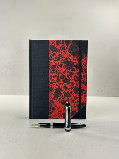A5 160-page Hardcover Journal finished in Black Mohair Japanese book cloth and hand marbled paper by Daniel Gaál