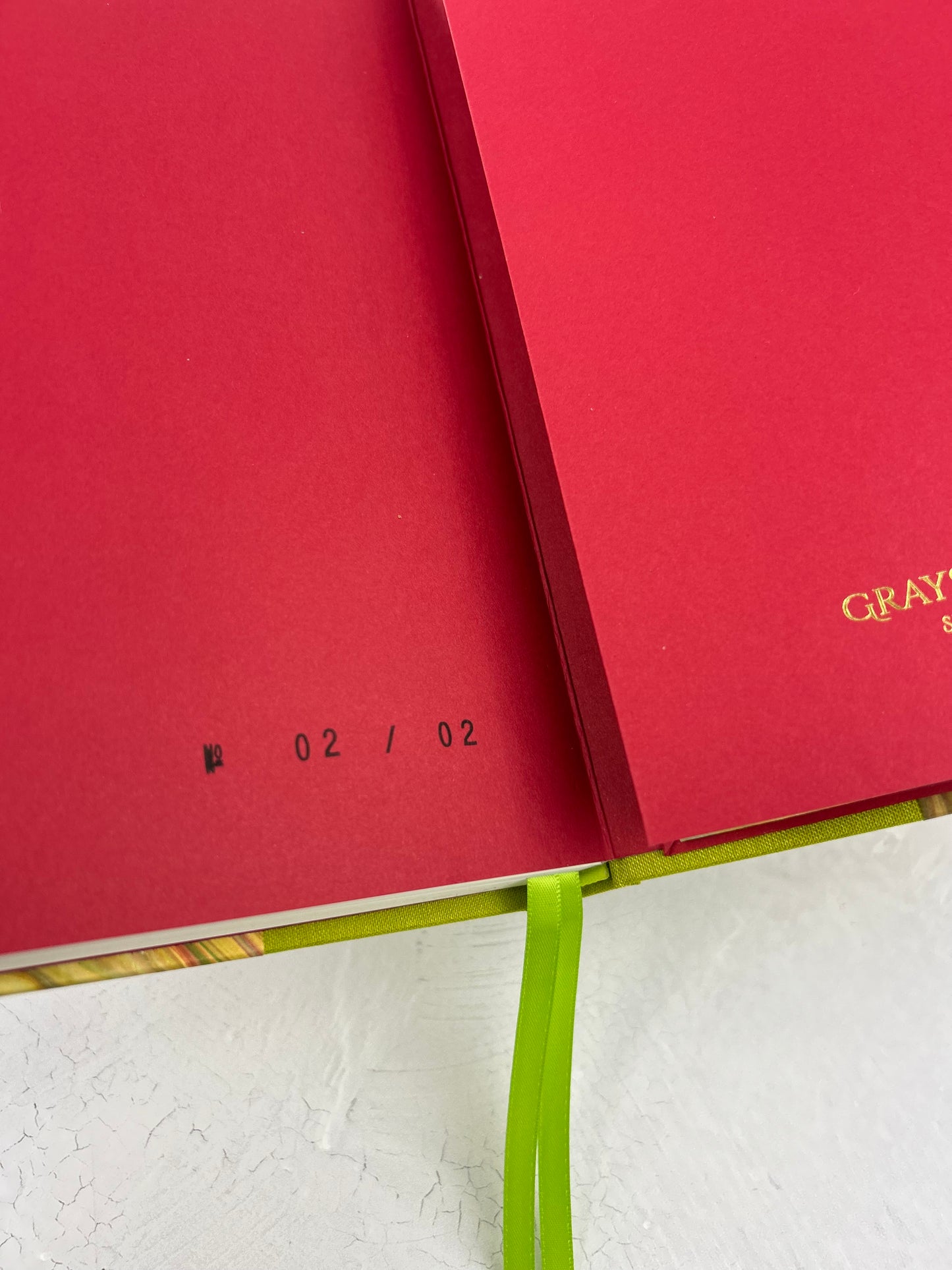 B5 192-page Hardcover Journal finished in Lemon Grass Verona book cloth and yellow/green French Marble Paper