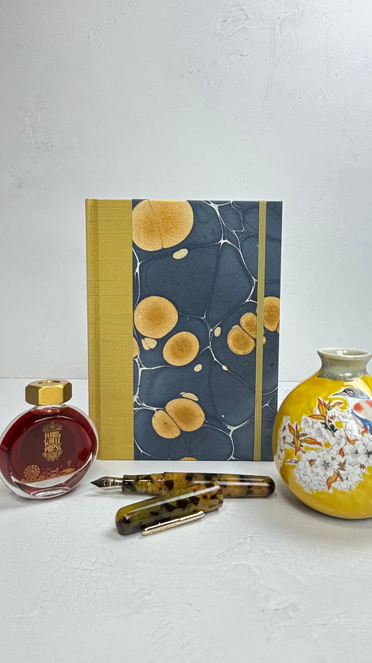A5 160-page Hardcover Journal finished in Yellow Gold and Indian Hand-Marble