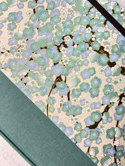 A5 160-page Hardcover Notebook finished Blue Cherry Blossoms Chiyogami Japanese Paper