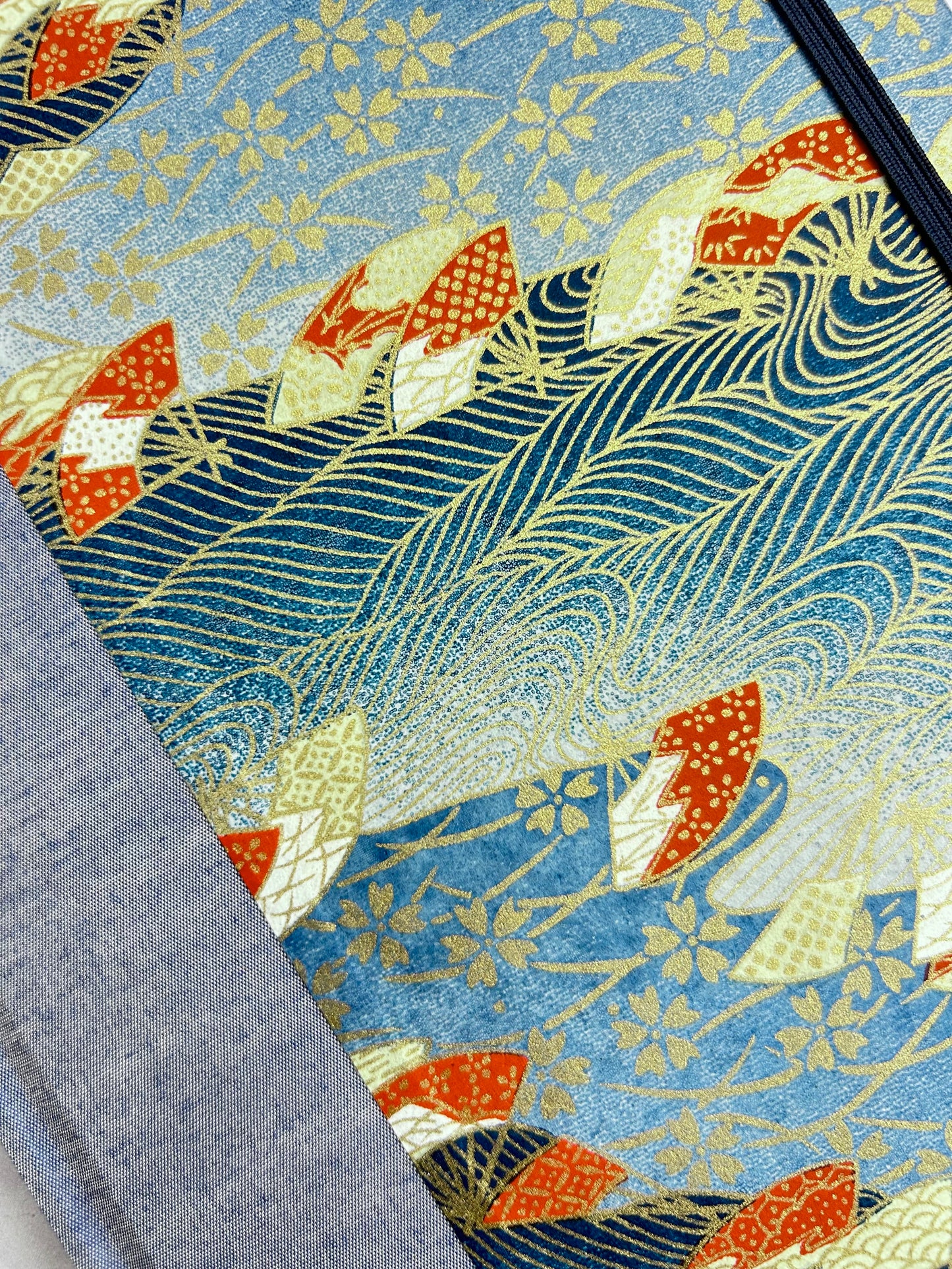 WABI-SABI B5 192-page Hardcover Journal finished in Steel Blue Japanese book cloth and vintage Chiyogami Paper