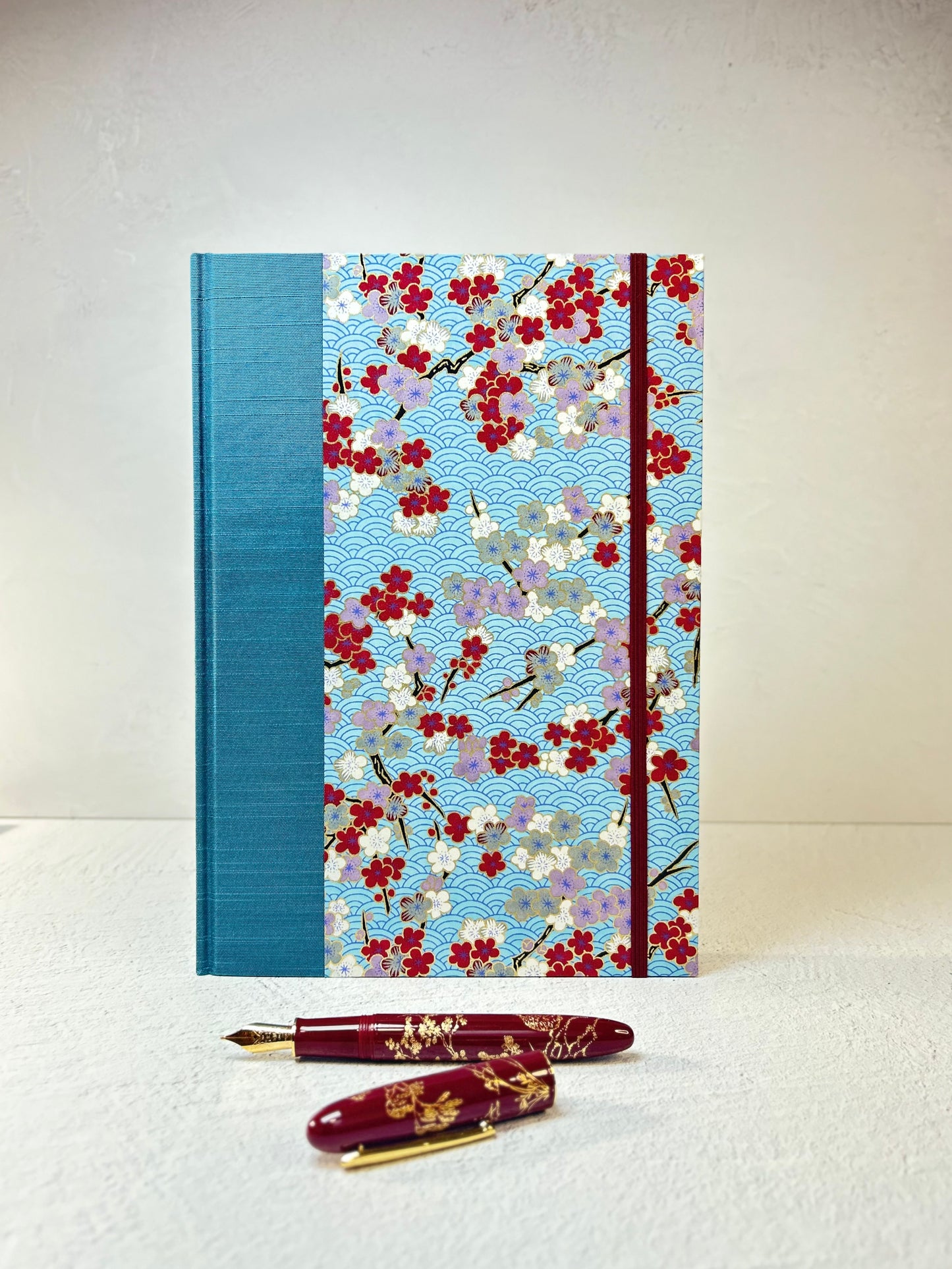 (PRE-ORDER October Delivery) B5 192-page Hardcover Notebook finished in Red and White Cherry Blossom Chiyogami Paper