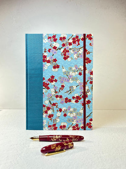 (PRE-ORDER October Delivery) B5 192-page Hardcover Notebook finished in Red and White Cherry Blossom Chiyogami Paper