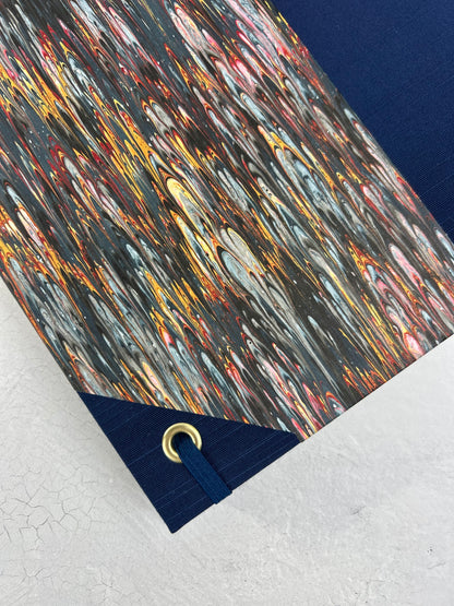 A5 160-page Hardcover Journal finished in Cadette Blue Japanese book cloth and French Marbled Paper