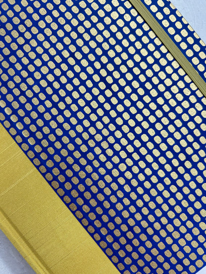 A5 160-page Hardcover Journal finished in Yellow Gold Japanese book cloth and blue and gold Chiyogami Paper