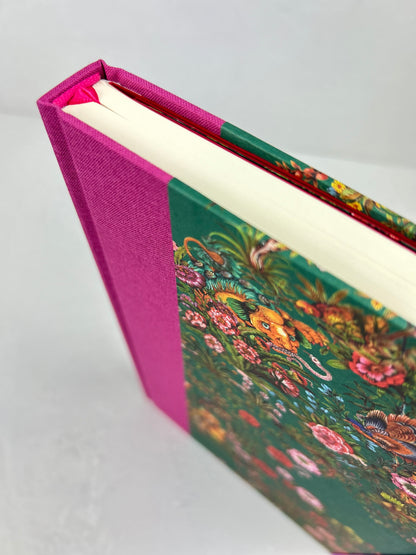 B5 192-page Hardcover Journal finished in Berry Bloom Verona book cloth and Oasis Print by Phannapast Taychamaythakool