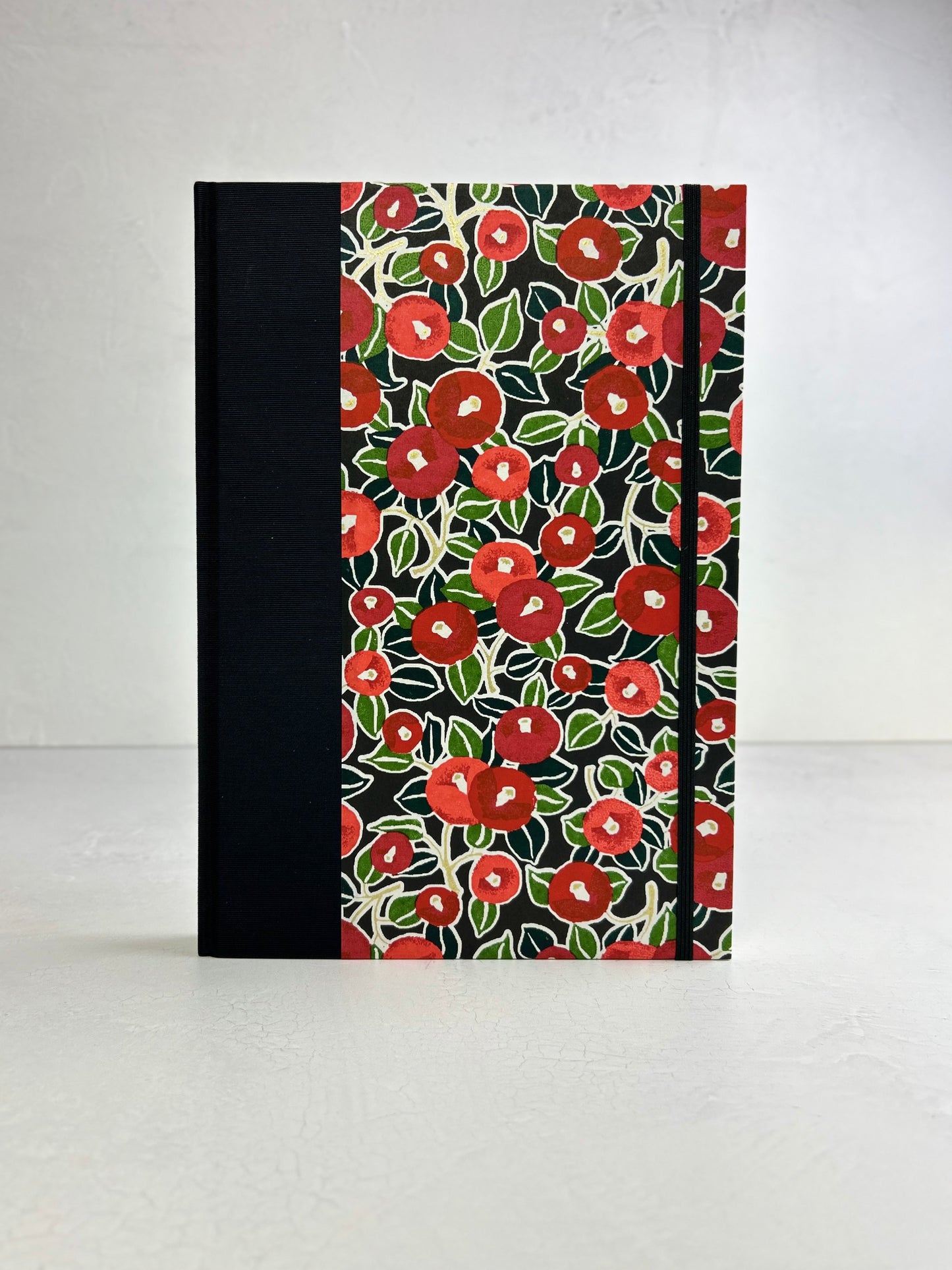 B5 Hardcover Cover Notebook finished in Red Poppies on Black Chiyogami Paper