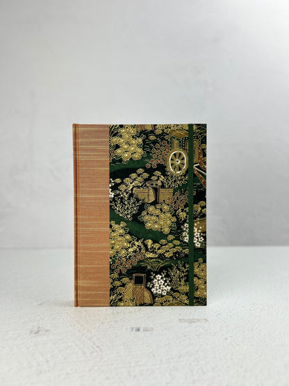 NEW A5 Hardcover Notebook finished in Bronze Japanese book cloth and Classic Green Gold Chiyogami Paper
