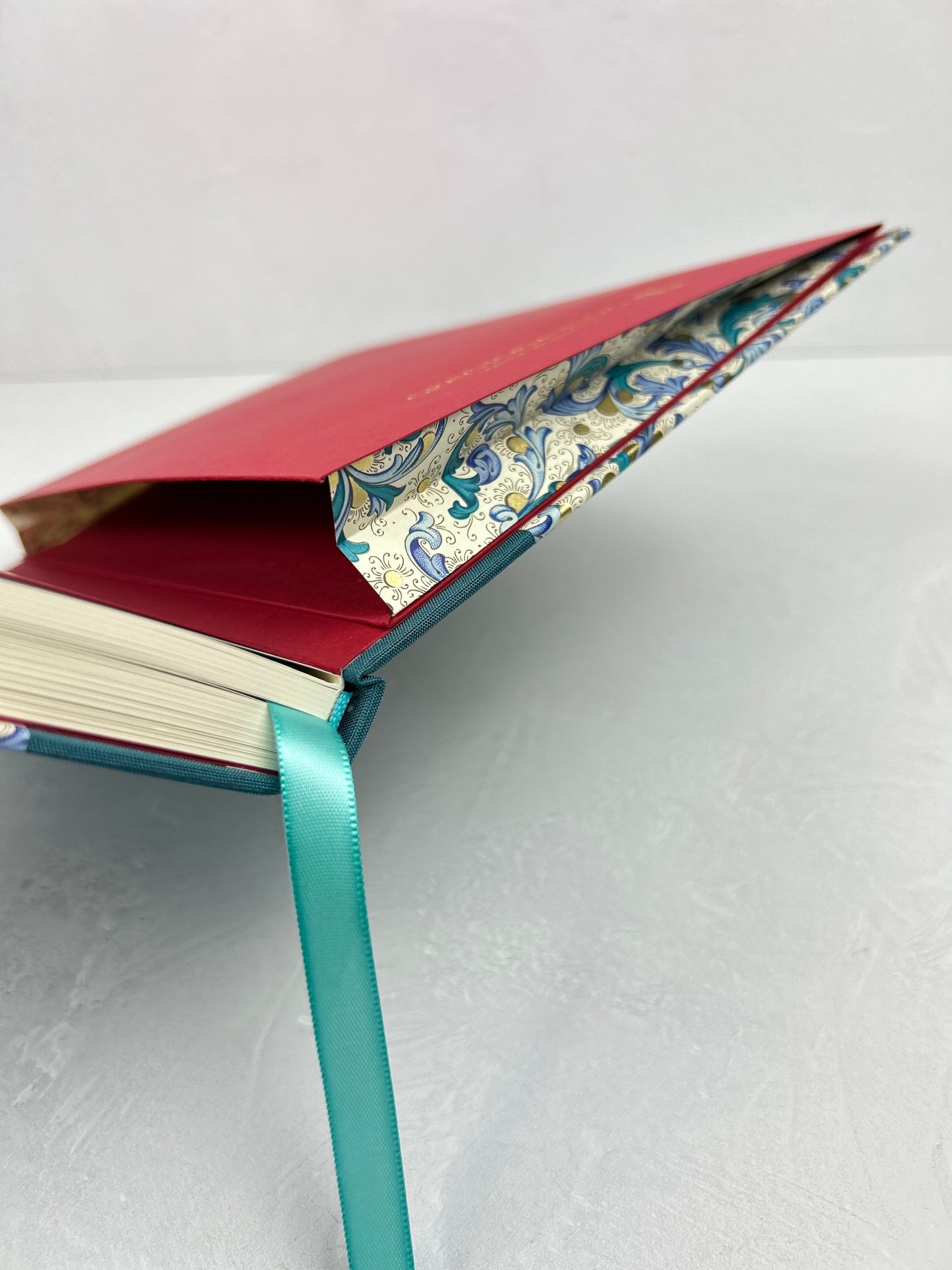 A5 160-page Hardcover Journal finished in Marine Blue Japanese book cloth and blue paisley Florentine Italian print