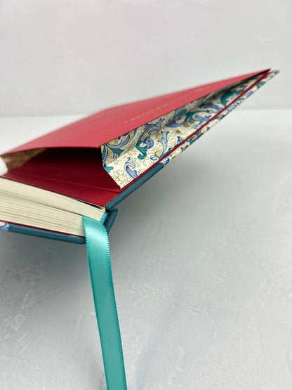 A5 160-page Hardcover Journal finished in Marine Blue Japanese book cloth and blue paisley Florentine Italian print