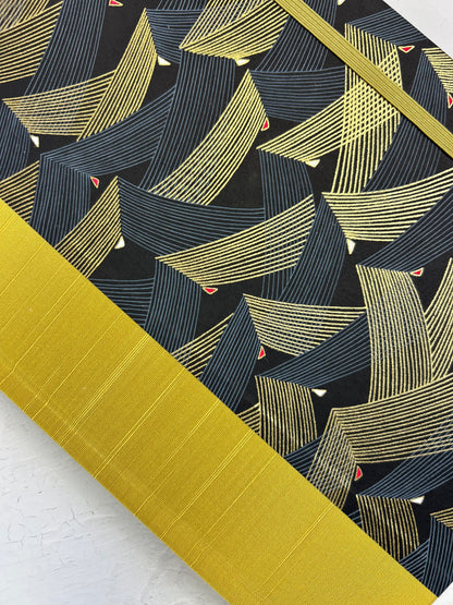 A5 160-page Hardcover Journal finished in Yellow Gold Japanese book cloth and Golden Peaks Chiyogami Decorative Paper