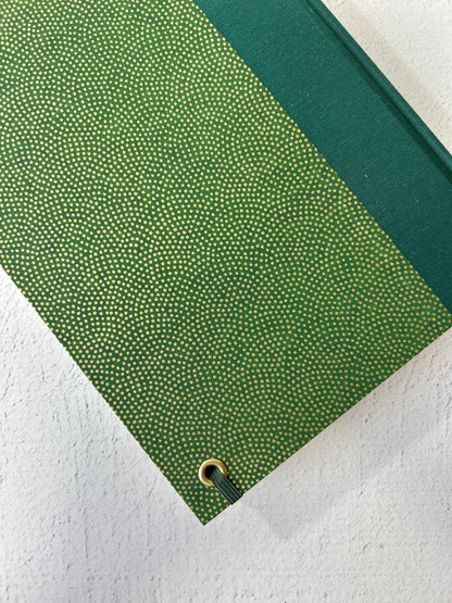 (PRE-ORDER OCTOBER DELIVERY) A5 Hardcover Notebook with Golden Polka Dots on Green Chiyogami Paper