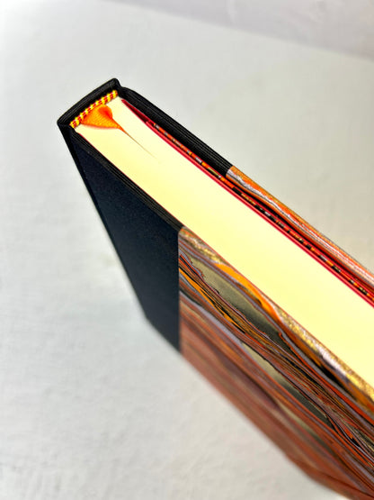 A5 Hardcover Notebook finished in Black Japanese book cloth and Renato Crepaldi hand marbled paper
