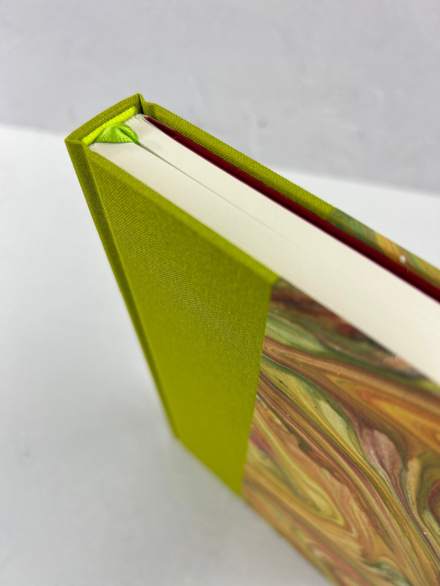 B5 192-page Hardcover Journal finished in Lemon Grass Verona book cloth and yellow/green French Marble Paper