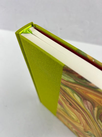 B5 192-page Hardcover Journal finished in Lemon Grass Verona book cloth and yellow/green French Marble Paper