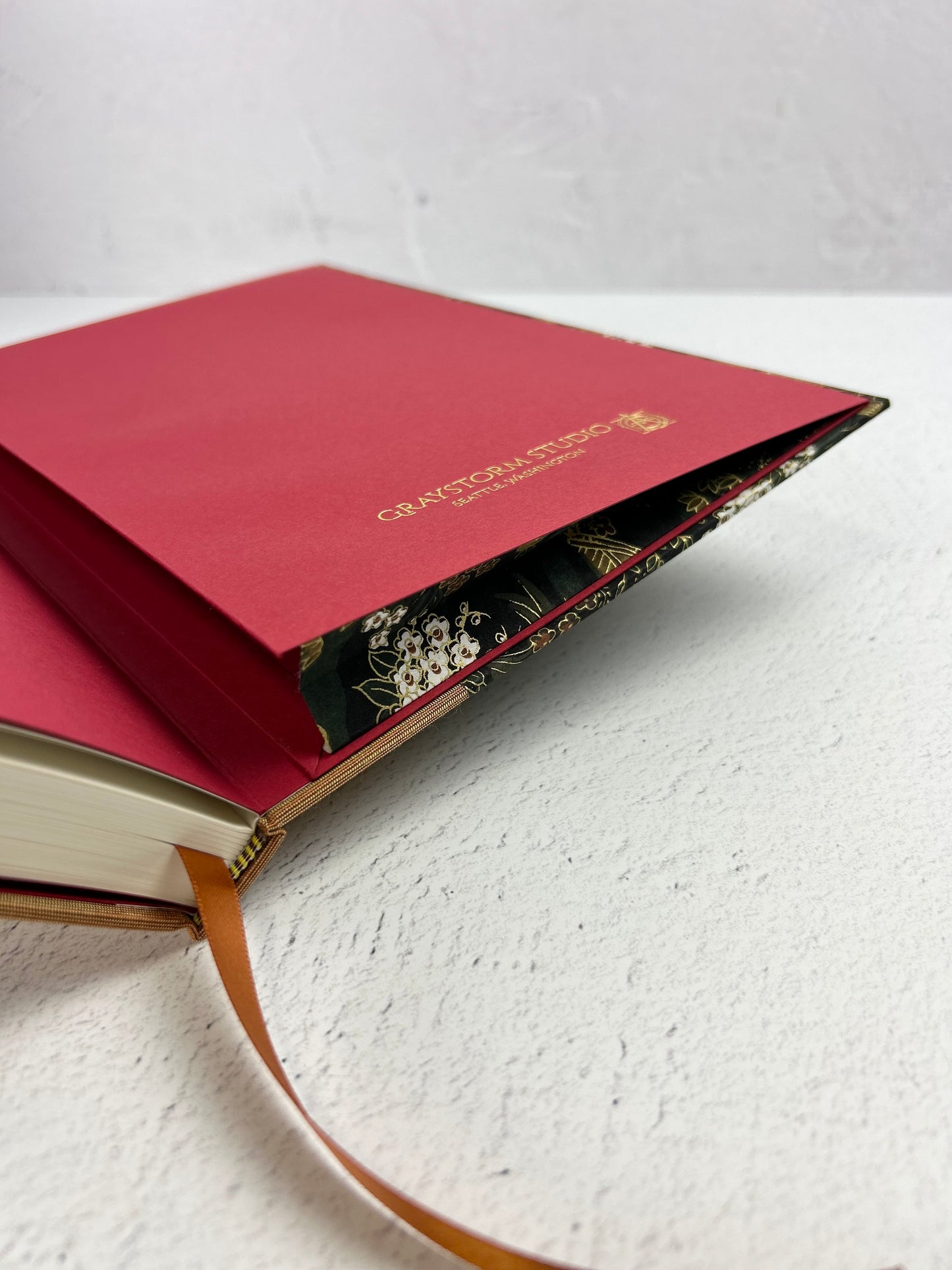 NEW A5 Hardcover Notebook finished in Bronze Japanese book cloth and Classic Green Gold Chiyogami Paper