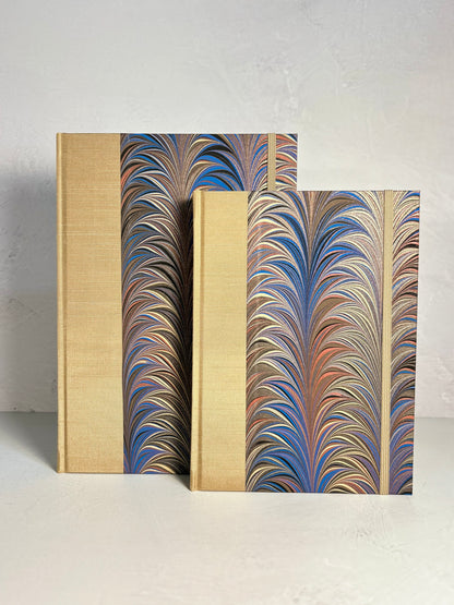 B5 Hardcover Notebook finished in Renato Crepaldi Blue and Brown Fern Marble Paper