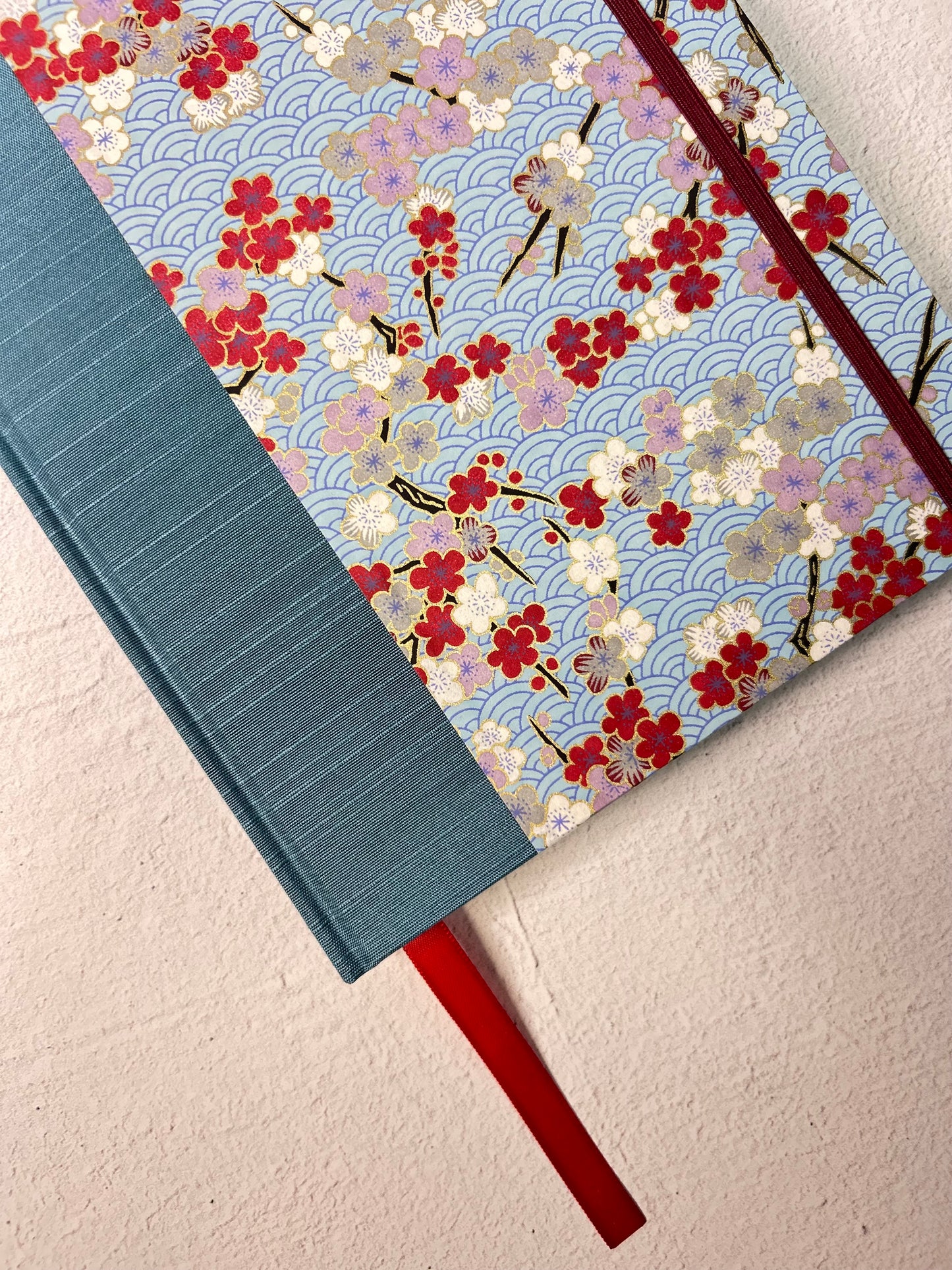 (PRE-ORDER October Delivery) B5 192-page Hardcover Notebook finished in Red and White Cherry Blossom Chiyogami Paper