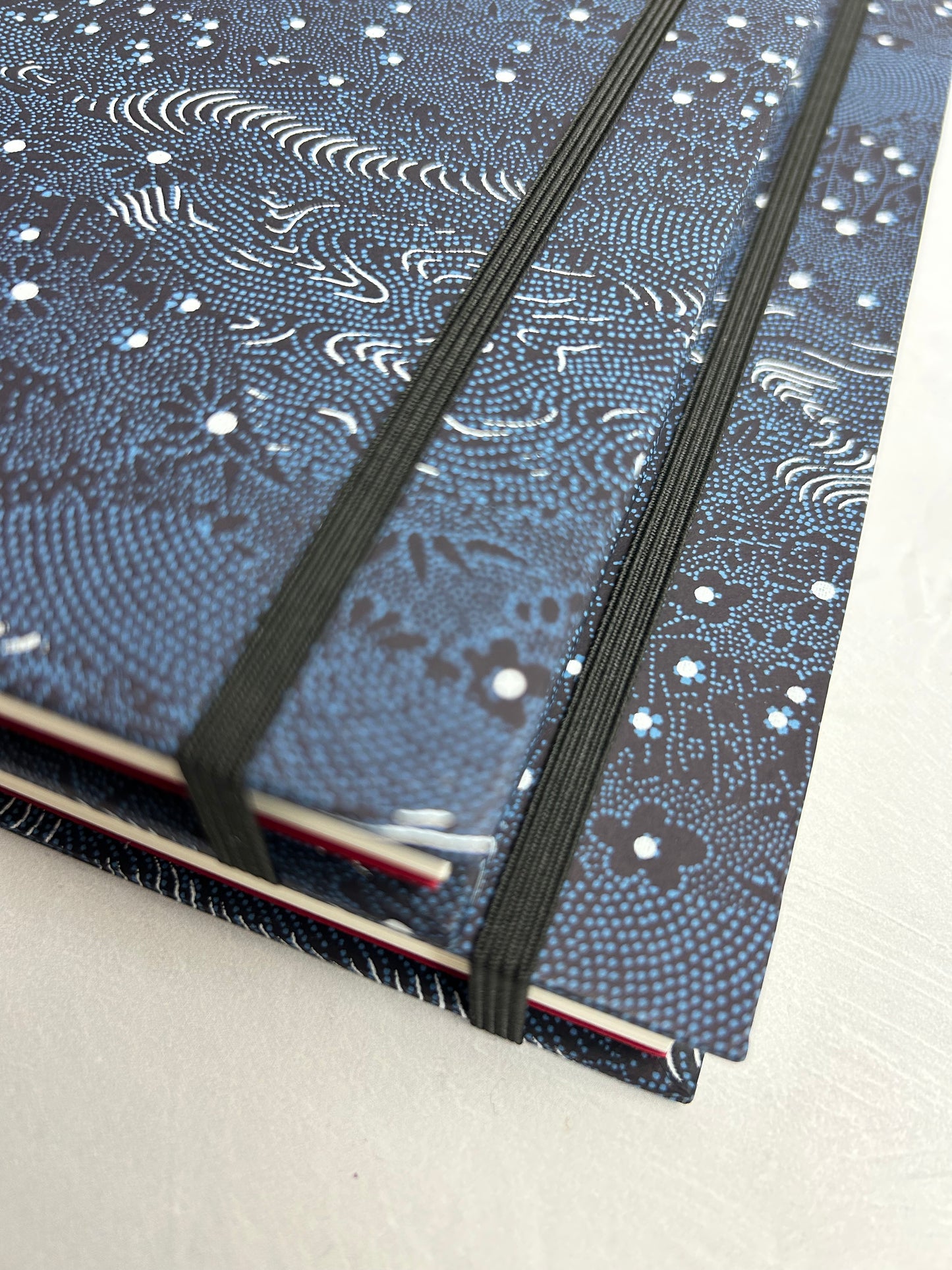 A5 160-page Hardcover Journal in finished Black Japanese book cloth and dark blue Chiyogami Paper