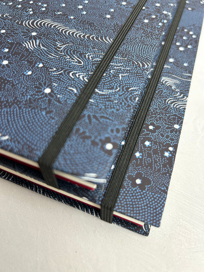 A5 160-page Hardcover Journal in finished Black Japanese book cloth and dark blue Chiyogami Paper