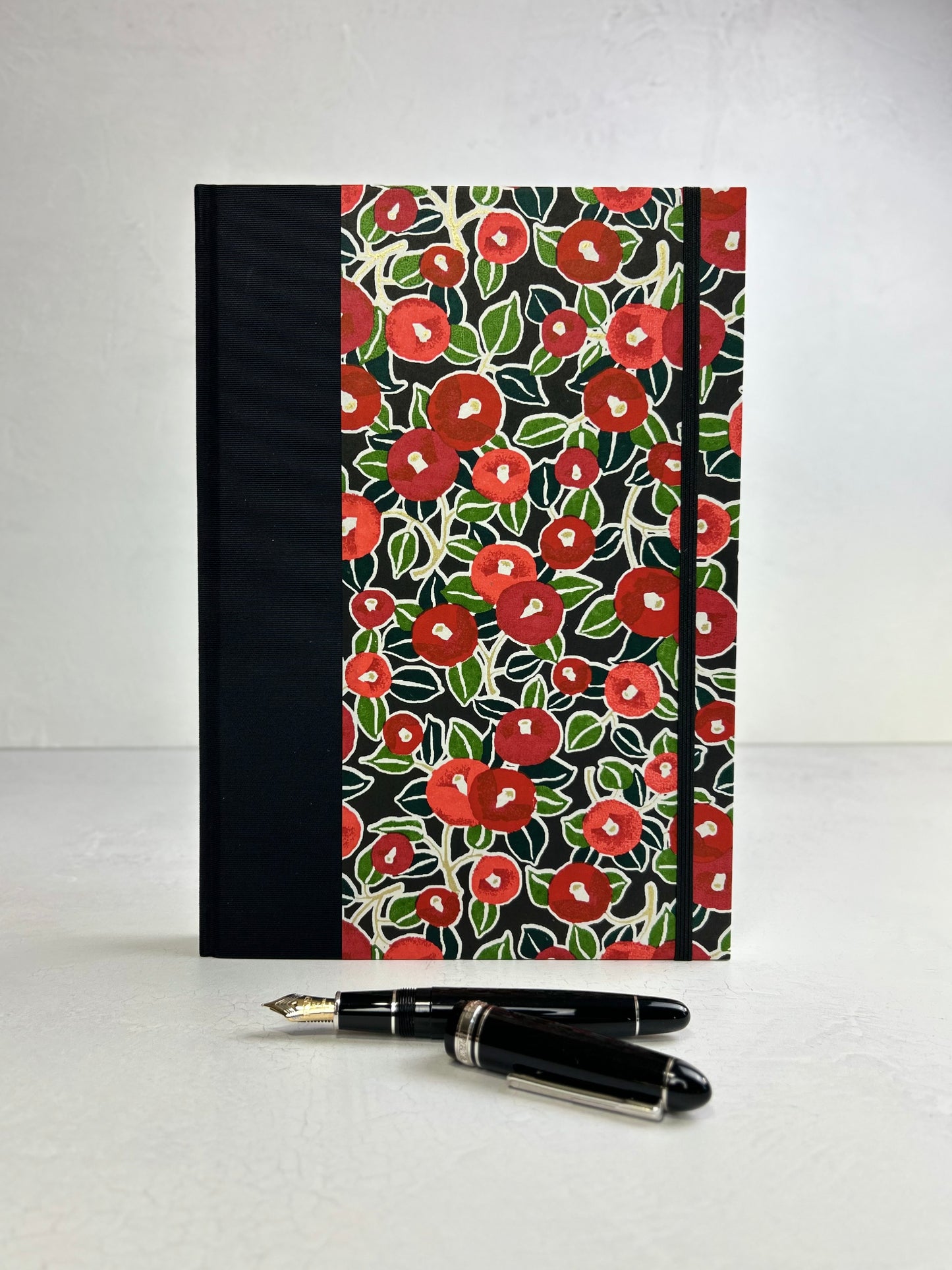 B5 Hardcover Cover Notebook finished in Red Poppies on Black Chiyogami Paper