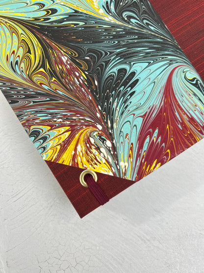 B5 192-page Hardcover Journal finished in Dark Red Japanese book cloth and hand marbled paper by Daniel Gaál