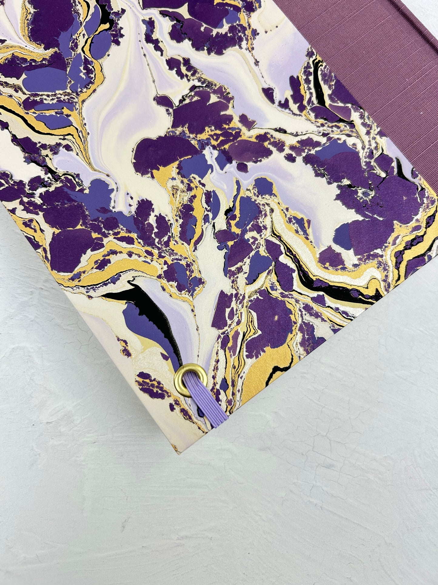 B5 192-page Hardcover Journal finished in plum Japanese book cloth and hand marbled paper by Renato Crepaldi