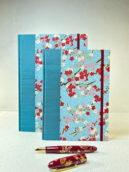 (PRE-ORDER October Delivery) B5 192-page Hardcover Notebook finished in Red and White Cherry Blossom Chiyogami Paper