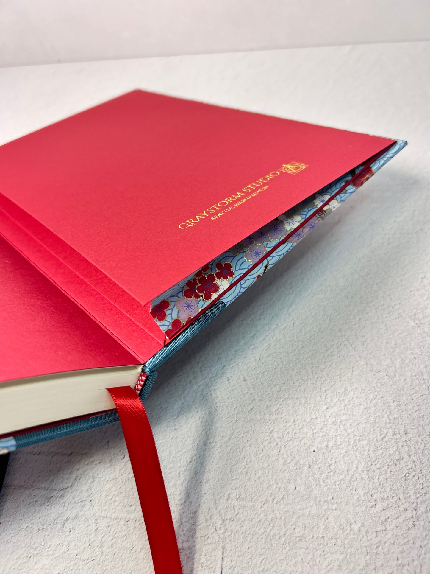 (PRE-ORDER October Delivery) B5 192-page Hardcover Notebook finished in Red and White Cherry Blossom Chiyogami Paper