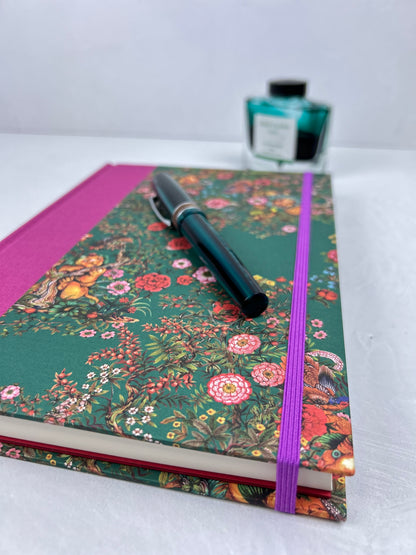 B5 192-page Hardcover Journal finished in Berry Bloom Verona book cloth and Oasis Print by Phannapast Taychamaythakool