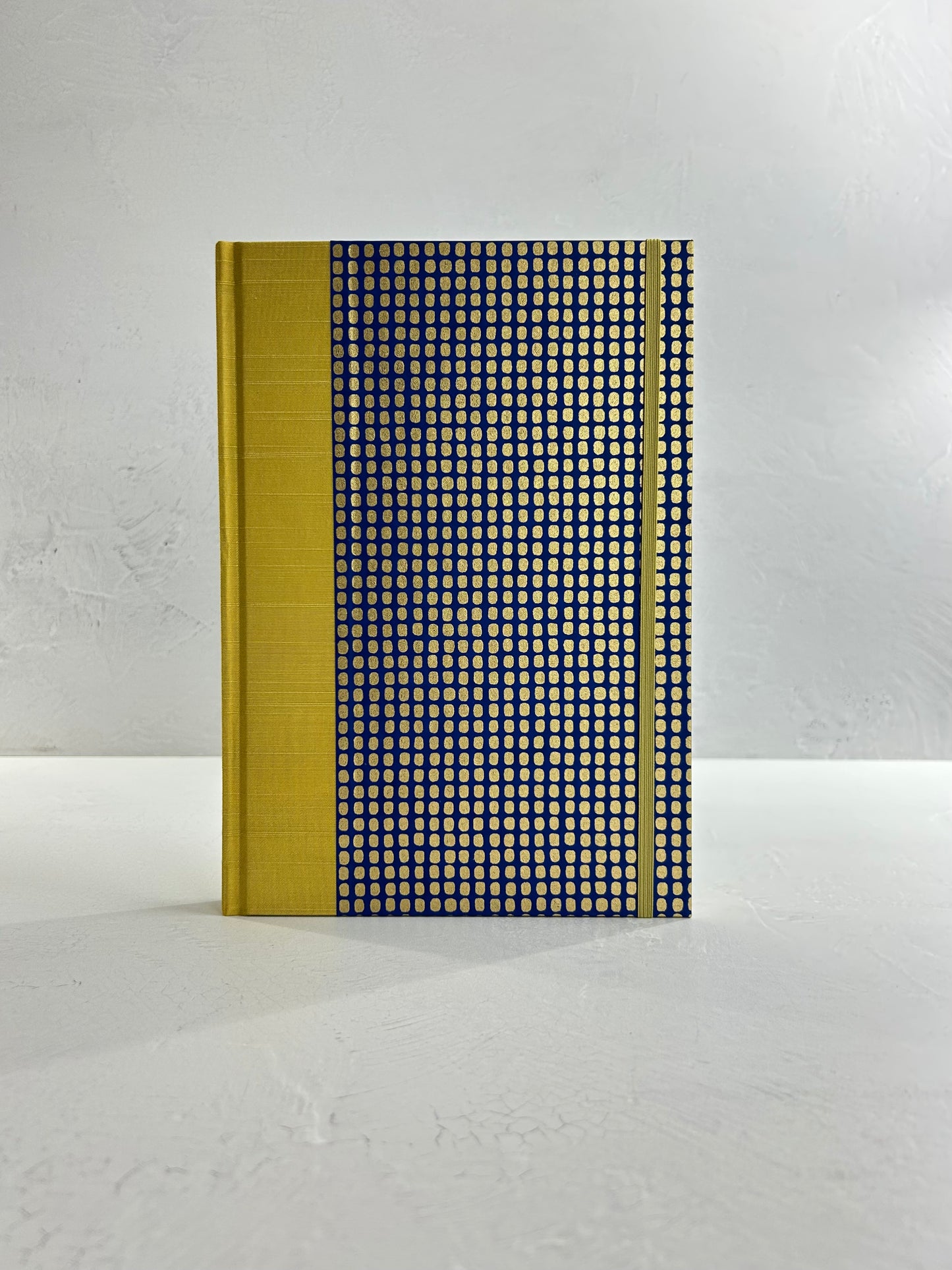 B5 192-page Hardcover Journal finished in Yellow Gold Japanese book cloth and blue and gold Chiyogami Paper