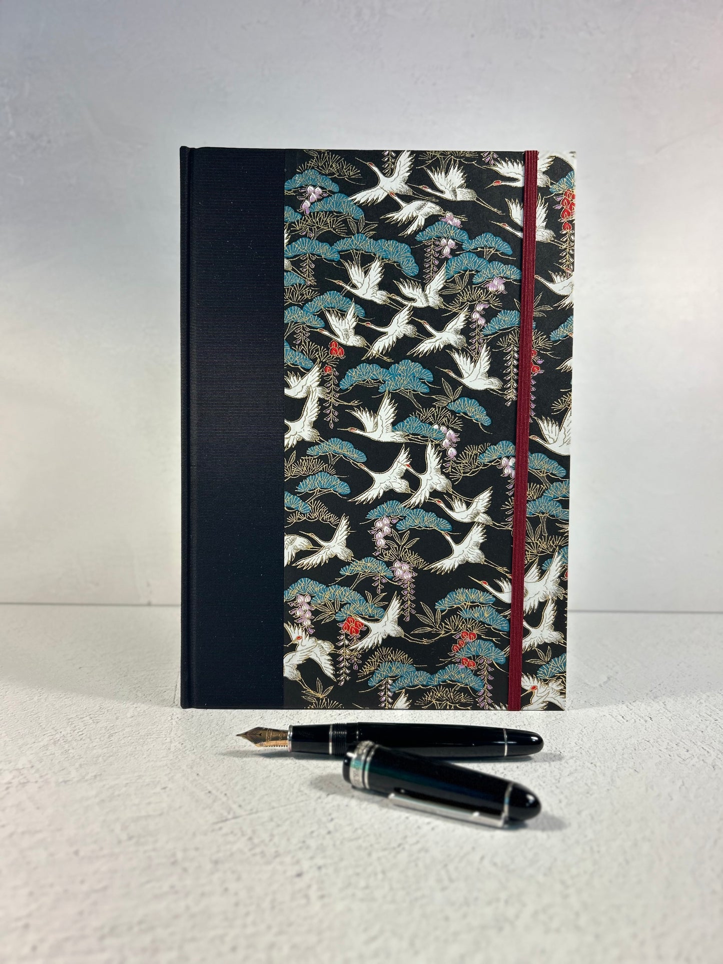 B5 Hardcover Notebook with White Cranes Chiyogami Japanese Paper