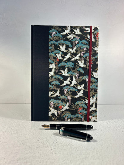 B5 Hardcover Notebook with White Cranes Chiyogami Japanese Paper
