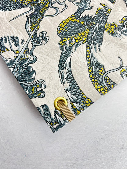 A5 160-page Hardcover Journal finished in Bronze Japanese book cloth and Dragon Chiyogami Paper