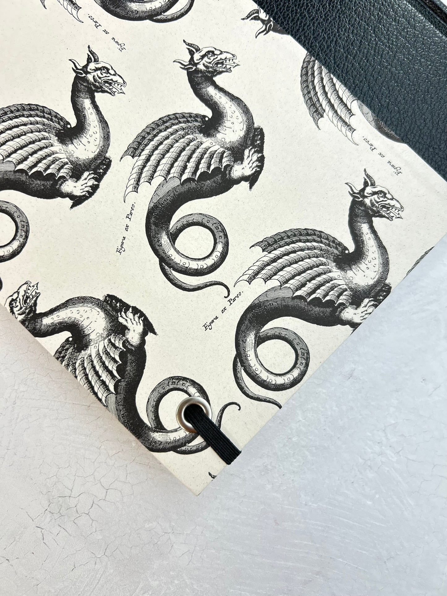 A5 160-page Hardcover Journal finished in Black Vaux Leather and Italian Letterpress dragon design