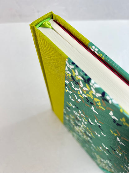 A5 160-page Hardcover Journal finished in Lemongrass Verona book cloth and Butterfly Chiyogami Paper
