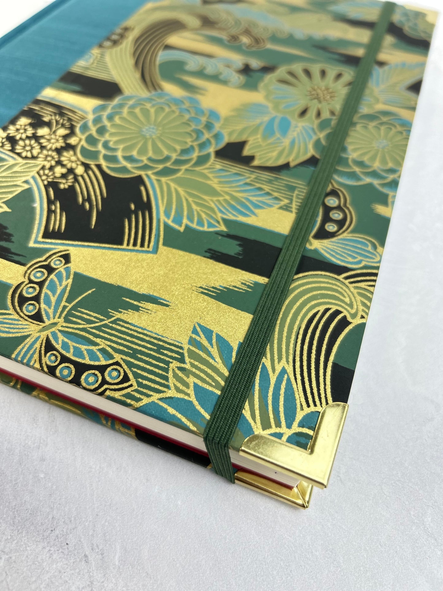 B5 Hardcover Notebook finished in Marine Blue Japanese book cloth and bold botanical Chiyogami Paper