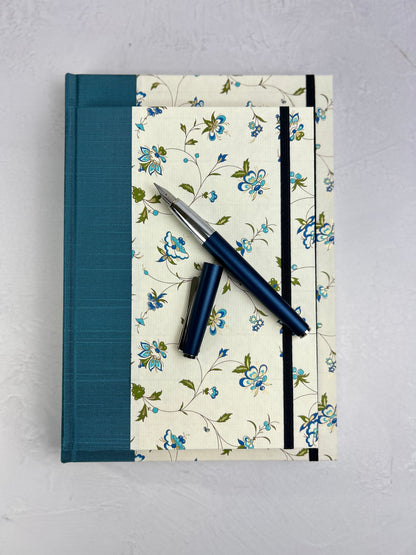 B5 Hardcover Notebook finished in Delicate Blue Italian Florentine Print