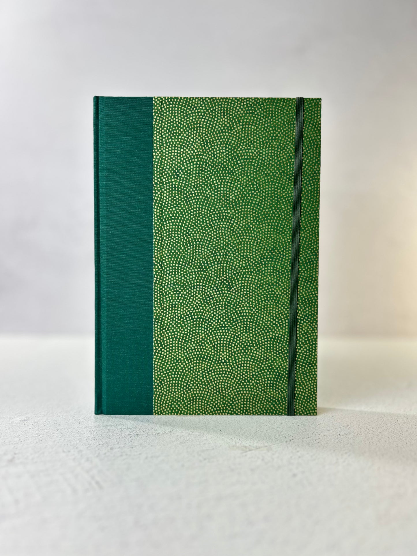 B5 Hardcover Notebook with Gold Polka Dots on Green Chiyogami Paper