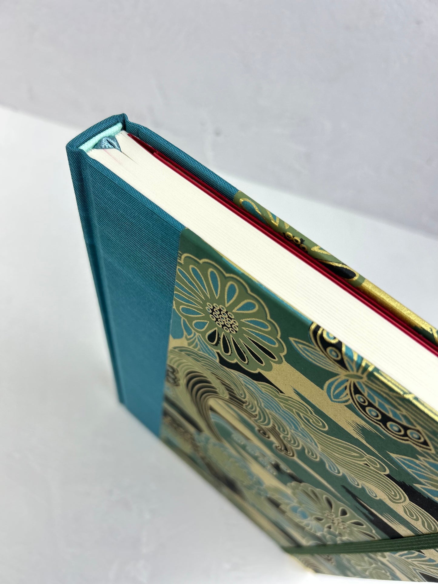 B5 Hardcover Notebook finished in Marine Blue Japanese book cloth and bold botanical Chiyogami Paper