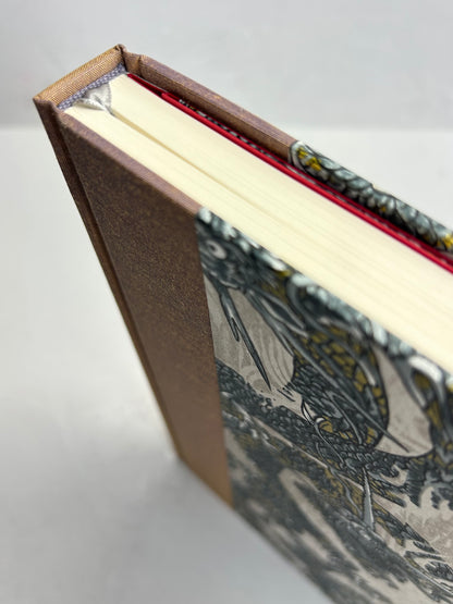 A5 160-page Hardcover Journal finished in Bronze Japanese book cloth and Dragon Chiyogami Paper
