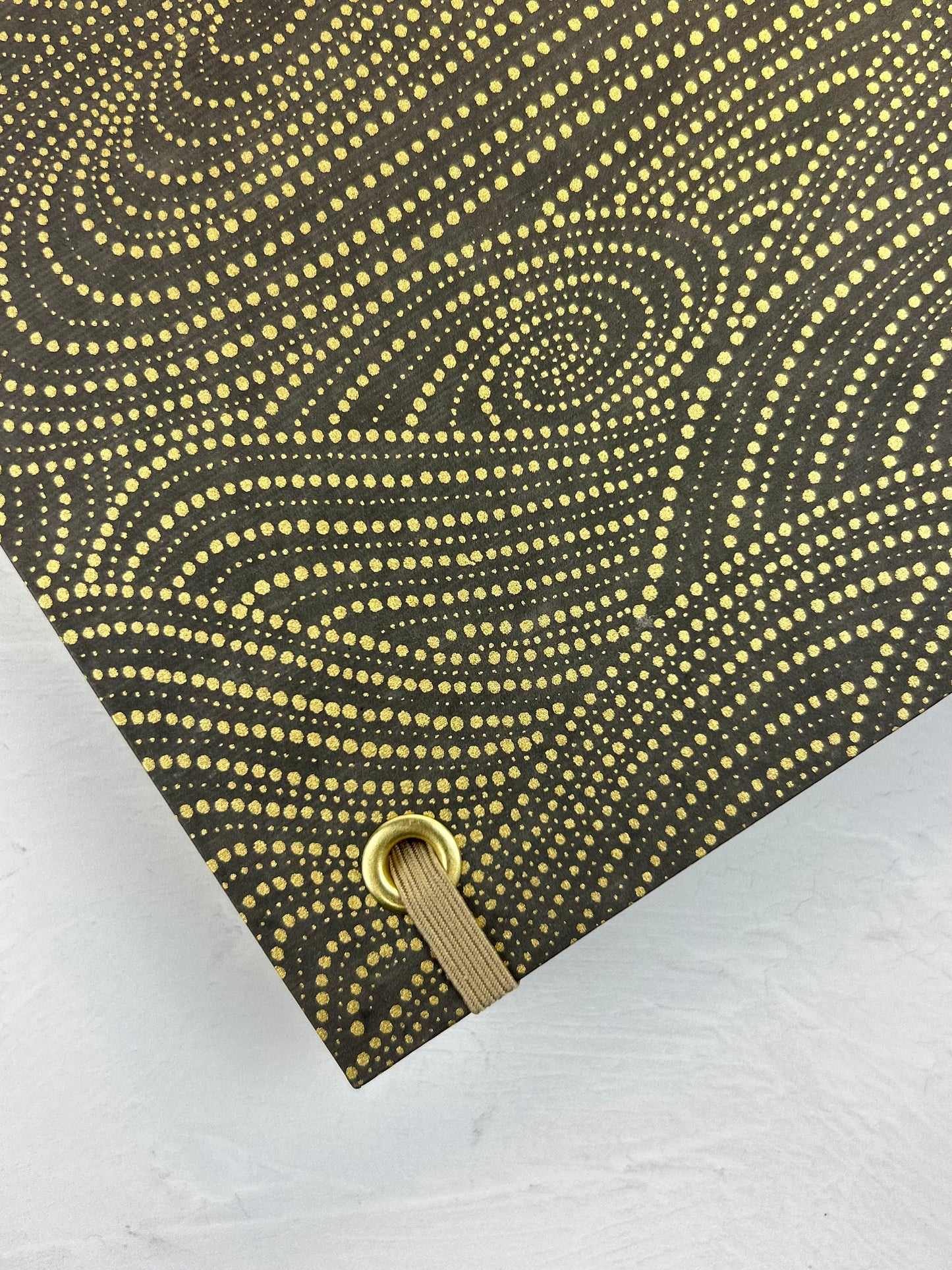 A5 160-page Hardcover Journal finished in Blue Gold Japanese book cloth and Gold on Bronze Chiyogami Decorative Paper
