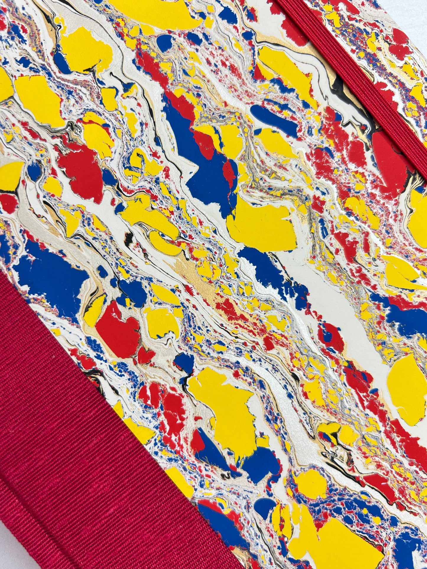 B5 192-page Hardcover Journal finished in Cardinal Red Japanese book cloth and Italian hand-marbled paper by Renato Crepaldi