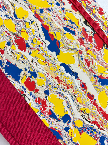 B5 192-page Hardcover Journal finished in Cardinal Red Japanese book cloth and Italian hand-marbled paper by Renato Crepaldi