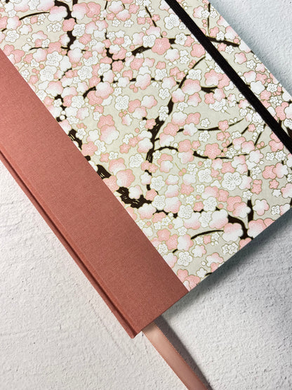 B5 192-page Hardcover Notebook finished Pink and White Cherry Blossoms Chiyogami Japanese Paper