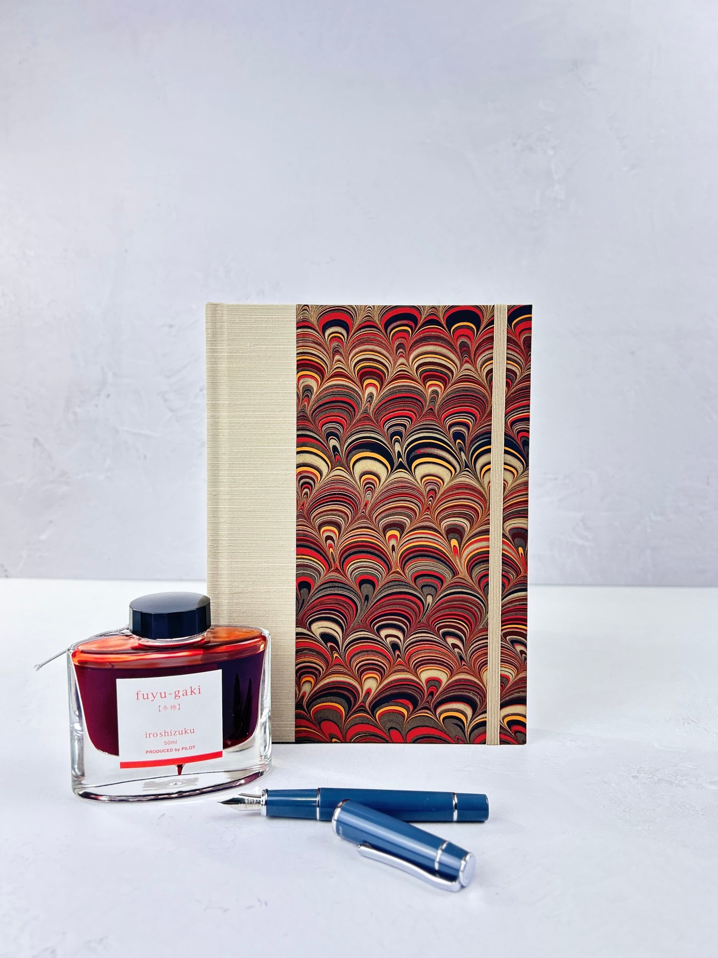 A5 Hardcover Notebook finished in Platinum Japanese book cloth and Italian hand-marbled Renato Crepaldi paper