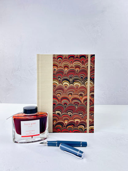 A5 Hardcover Notebook finished in Platinum Japanese book cloth and Italian hand-marbled Renato Crepaldi paper